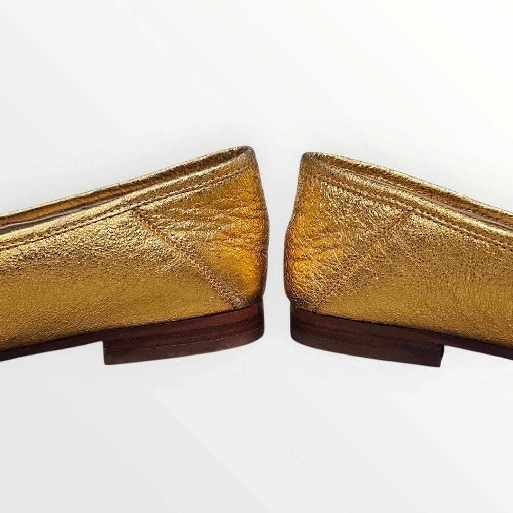 SAM EDELMAN Lior Metallic Gold Leather Horsebit Flat Loafers 8M - Picture 6 of 8